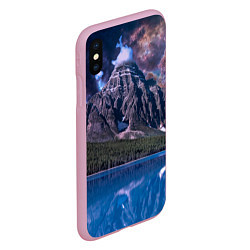 Чехол iPhone XS Max матовый Горы и лес у озера, цвет: 3D-розовый — фото 2