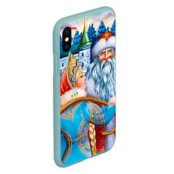 Чехол iPhone XS Max матовый Дед Мороз со Снегуркой, цвет: 3D-мятный — фото 2
