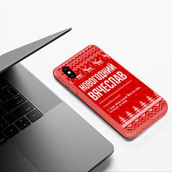 Чехол iPhone XS Max матовый Новогодний Вячеслав: свитер с оленями, цвет: 3D-красный — фото 2