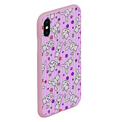Чехол iPhone XS Max матовый Кролики - текстура на розовом фоне, цвет: 3D-розовый — фото 2