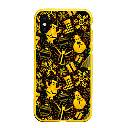 Чехол iPhone XS Max матовый New Year toys, цвет: 3D-желтый