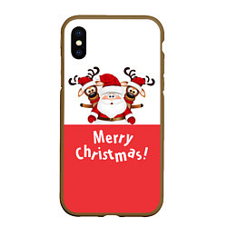 Чехол iPhone XS Max матовый Дед Мороз с оленями, цвет: 3D-коричневый