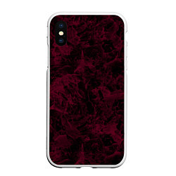 Чехол iPhone XS Max матовый Черный и бордовый мраморный узор, цвет: 3D-белый