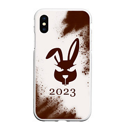 Чехол iPhone XS Max матовый Кролик 2023 хитрый на светлом, цвет: 3D-белый