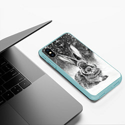 Чехол iPhone XS Max матовый Кролик на снегу, цвет: 3D-мятный — фото 2