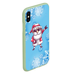 Чехол iPhone XS Max матовый Крутой Дед Мороз - снежинки, цвет: 3D-салатовый — фото 2