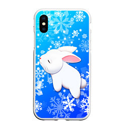 Чехол iPhone XS Max матовый Милый кролик в снежинках, цвет: 3D-белый