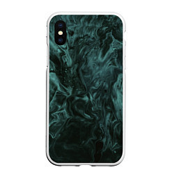 Чехол iPhone XS Max матовый Тёмно-синий водянистый туман, цвет: 3D-белый