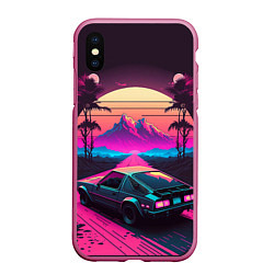 Чехол iPhone XS Max матовый Synthwave car and mountains, цвет: 3D-малиновый