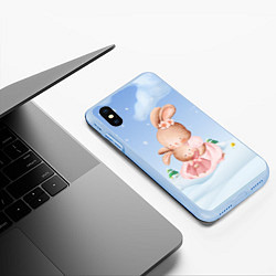 Чехол iPhone XS Max матовый Мама зайка обнимает зайчонка, цвет: 3D-голубой — фото 2