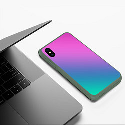 Чехол iPhone XS Max матовый Розовый с бирюзовым и синим градиент, цвет: 3D-темно-зеленый — фото 2