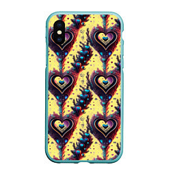 Чехол iPhone XS Max матовый Паттерн яркие сердца, цвет: 3D-мятный