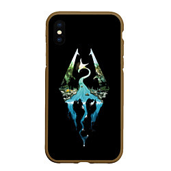 Чехол iPhone XS Max матовый Логотип Скайрим, цвет: 3D-коричневый