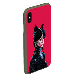 Чехол iPhone XS Max матовый Wednesday black kitty, цвет: 3D-темно-зеленый — фото 2