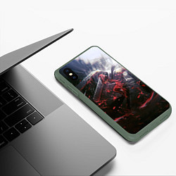 Чехол iPhone XS Max матовый Человек-бензопила - Дэнджи атакует, цвет: 3D-темно-зеленый — фото 2