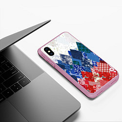 Чехол iPhone XS Max матовый Флаг России в стиле пэчворк, цвет: 3D-розовый — фото 2