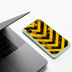 Чехол iPhone XS Max матовый WARNING - желто-черные полосы, цвет: 3D-салатовый — фото 2