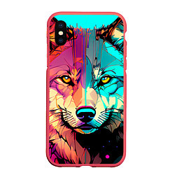 Чехол iPhone XS Max матовый Яркий волк, цвет: 3D-красный