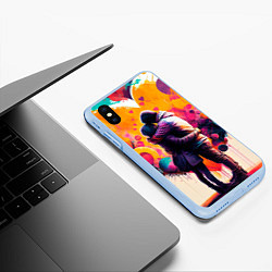 Чехол iPhone XS Max матовый Объятие на фоне сердца, цвет: 3D-голубой — фото 2