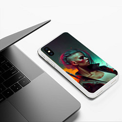 Чехол iPhone XS Max матовый Cyberpunk girl art, цвет: 3D-белый — фото 2