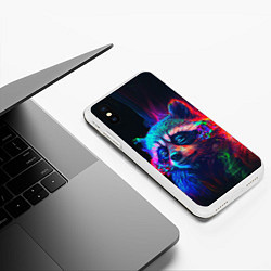Чехол iPhone XS Max матовый Енот в неоновой дымке, цвет: 3D-белый — фото 2