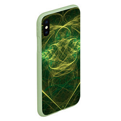 Чехол iPhone XS Max матовый Зелёно-жёлтый волнообразные линии во тьме, цвет: 3D-салатовый — фото 2