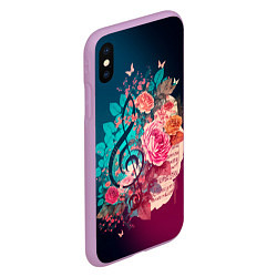 Чехол iPhone XS Max матовый Цветы и музыкальная нота, цвет: 3D-сиреневый — фото 2