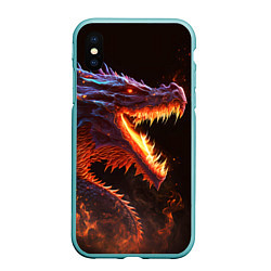 Чехол iPhone XS Max матовый Огненный дракон, цвет: 3D-мятный