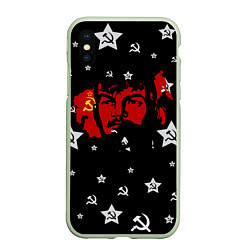 Чехол iPhone XS Max матовый Ленин на фоне звезд, цвет: 3D-салатовый