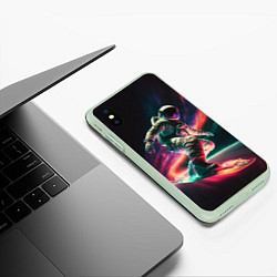 Чехол iPhone XS Max матовый Cosmonaut space surfing, цвет: 3D-салатовый — фото 2
