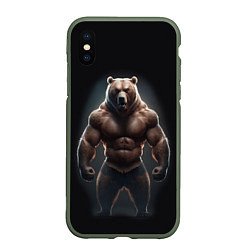 Чехол iPhone XS Max матовый Сильный медведь спортсмен, цвет: 3D-темно-зеленый