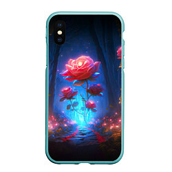 Чехол iPhone XS Max матовый Алая роза в ночном лесу, цвет: 3D-мятный