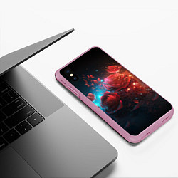 Чехол iPhone XS Max матовый Алые розы в ночном лесу, цвет: 3D-розовый — фото 2