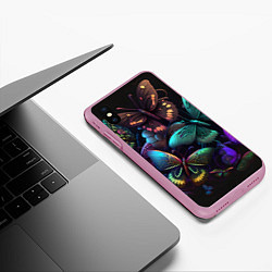 Чехол iPhone XS Max матовый Разные неоновые бабочки, цвет: 3D-розовый — фото 2