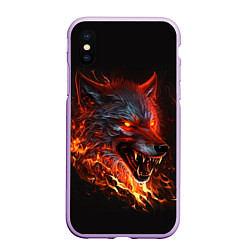 Чехол iPhone XS Max матовый Огненный злой волк с красными глазами, цвет: 3D-сиреневый