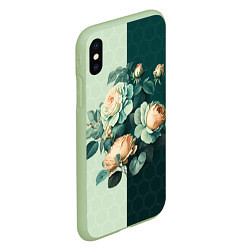 Чехол iPhone XS Max матовый Розы на зеленом фоне, цвет: 3D-салатовый — фото 2