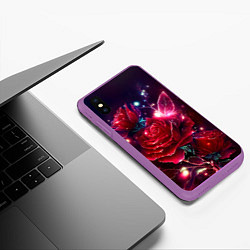 Чехол iPhone XS Max матовый Розы с огоньками, цвет: 3D-фиолетовый — фото 2