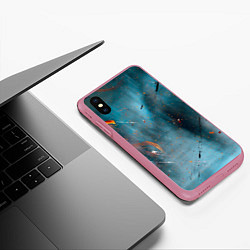 Чехол iPhone XS Max матовый Абстрактный синий туман, силуэты и краски, цвет: 3D-малиновый — фото 2