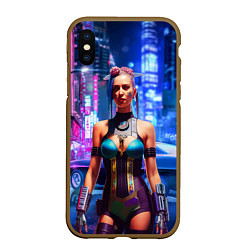 Чехол iPhone XS Max матовый Cyberpunk 2077 - neural network, цвет: 3D-коричневый