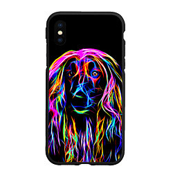 Чехол iPhone XS Max матовый Dog - neon lines, цвет: 3D-черный