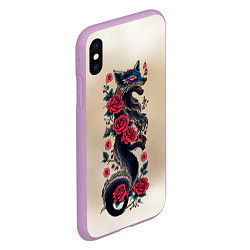 Чехол iPhone XS Max матовый Irezumi - татуировка лиса в розах, цвет: 3D-сиреневый — фото 2