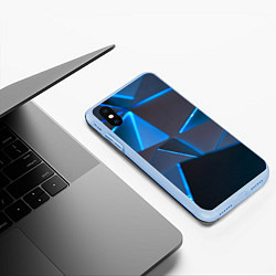 Чехол iPhone XS Max матовый Неоновые грани абстракции, цвет: 3D-голубой — фото 2