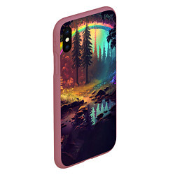 Чехол iPhone XS Max матовый Неоновый лес с радугой, цвет: 3D-малиновый — фото 2