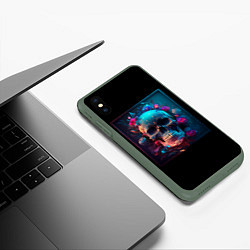 Чехол iPhone XS Max матовый Неоновый мексиканский череп, цвет: 3D-темно-зеленый — фото 2