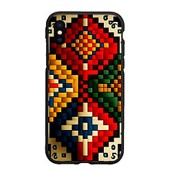 Чехол iPhone XS Max матовый Русский узор крестиком, цвет: 3D-черный