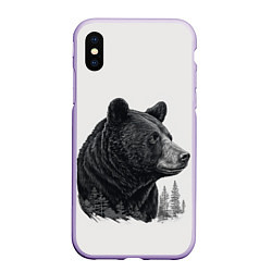 Чехол iPhone XS Max матовый Нарисованный медведь, цвет: 3D-светло-сиреневый
