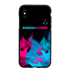 Чехол iPhone XS Max матовый Assassins Creed - neon gradient: символ сверху, цвет: 3D-черный