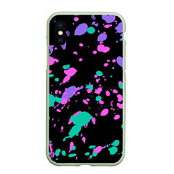 Чехол iPhone XS Max матовый Неоновые цвета брызги краски, цвет: 3D-салатовый