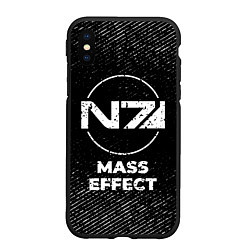 Чехол iPhone XS Max матовый Mass Effect с потертостями на темном фоне, цвет: 3D-черный