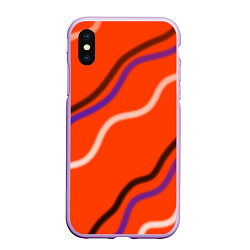 Чехол iPhone XS Max матовый Красный фон и волны, цвет: 3D-сиреневый